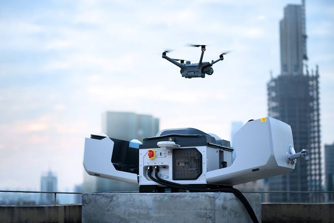 DJI enterprise drone inspecting telecommunications towers across Africa